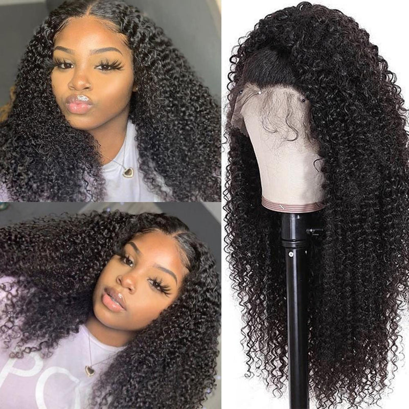 Klaiyi Kinky Curly 13x4 Lace Front Wig Virgin Human Hair Pre Plucked For Women