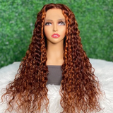 $All Length 139 Deals| Klaiyi 180% Density Water Wave Mixed Ginger Orange 13x4 Lace Front Wigs  Flash Sale
