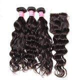 Klaiyi Peruvian Natural Wave 3 Bundles with Lace Closure Deals