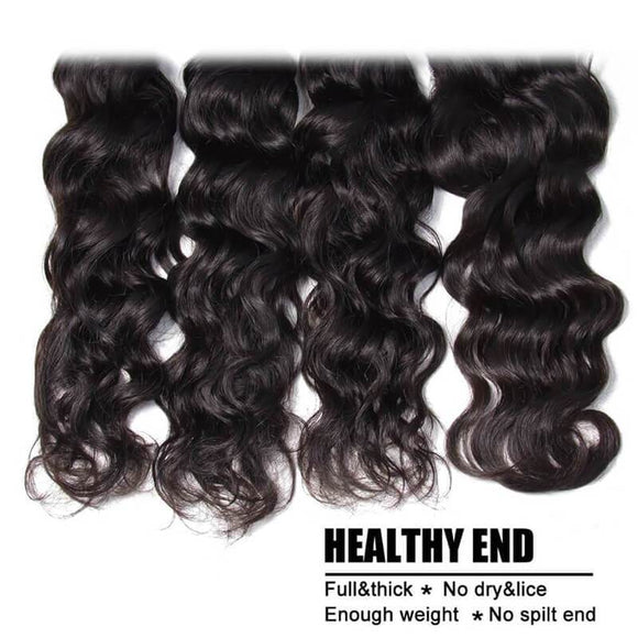 Klaiyi Peruvian Natural Wave 3 Bundles with Lace Closure Deals