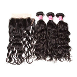 Klaiyi 8A Brazilian Natural Wave 3 Bundles with Lace Frontal Human Virgin Hair Extension