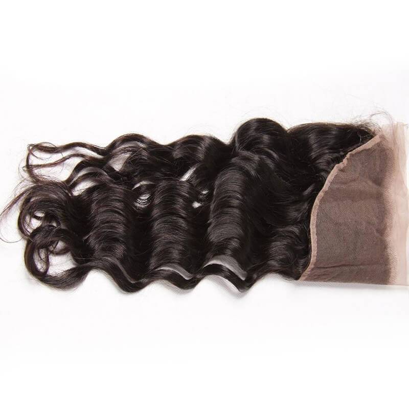 Klaiyi Peruvian Natural Wave 3 Bundles with Lace Frontal Closure,7A Grade Virgin Human Hair Weave