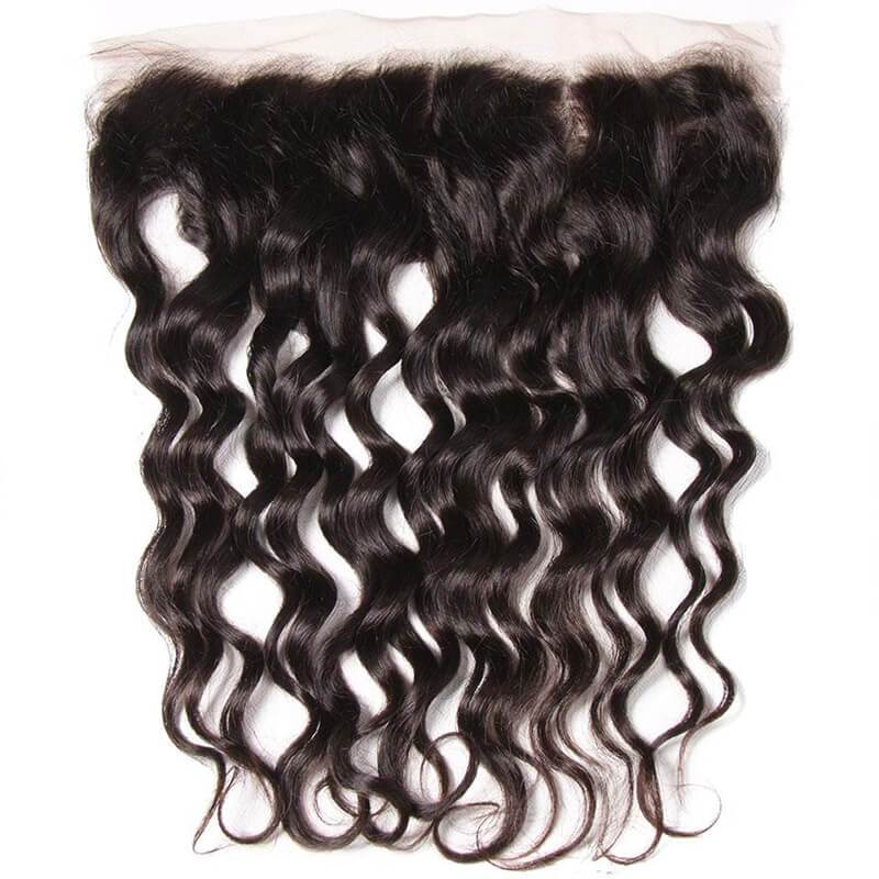 Klaiyi Peruvian Natural Wave 3 Bundles with Lace Frontal Closure,7A Grade Virgin Human Hair Weave