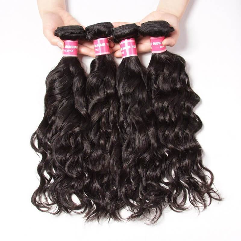 Klaiyi Peruvian Natural Wave 4 Bundles with 13*4 Ear to Ear Lace Frontal Closure Deals