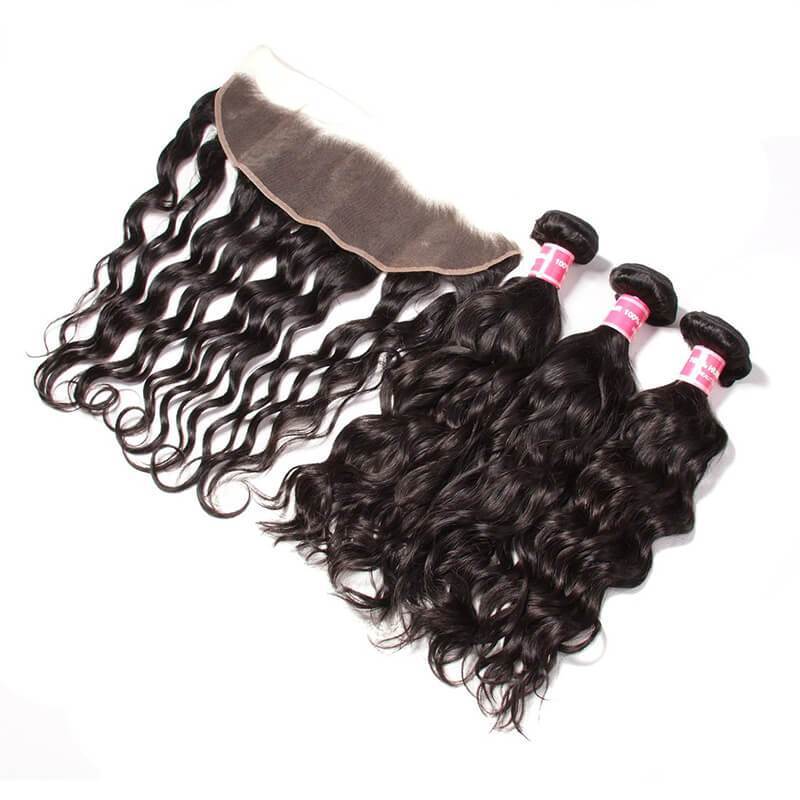 Klaiyi Peruvian Natural Wave 4 Bundles with 13*4 Ear to Ear Lace Frontal Closure Deals