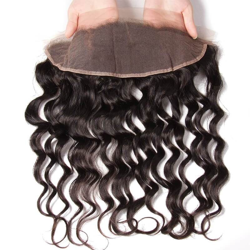 Klaiyi Peruvian Natural Wave 4 Bundles with 13*4 Ear to Ear Lace Frontal Closure Deals