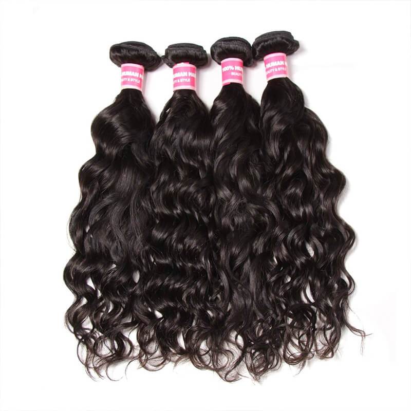 Klaiyi Brazilian Natural Wave 4 Bundles with 13*4 Ear to Ear Lace Frontal Closure Deals