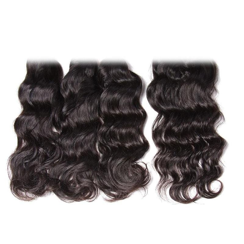 8A Grade Indian Natural Wave Human Hair Weave 3 Bundles with Free Part Lace Closure,4*4-Klaiyi Hair