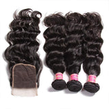 8A Grade Indian Natural Wave Human Hair Weave 3 Bundles with Free Part Lace Closure,4*4-Klaiyi Hair