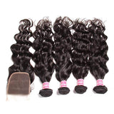 Klaiyi 8A  4 Bundles Brazilian Natural Wave Virgin Hair with lace Closure Human Hair Extension