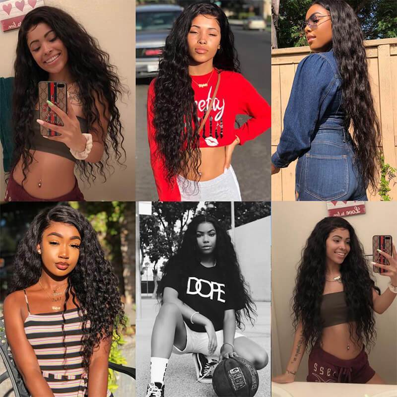 Klaiyi Natural Wave Virgin Human Hair Weave Extensions Wet and Wavy 3 Bundles Deals