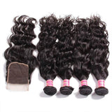 Malaysian Natural Wave 4 Bundles with Lace free Part Closure, 7A Grade Virgin Human Hair Weaves- Klaiyi Hair