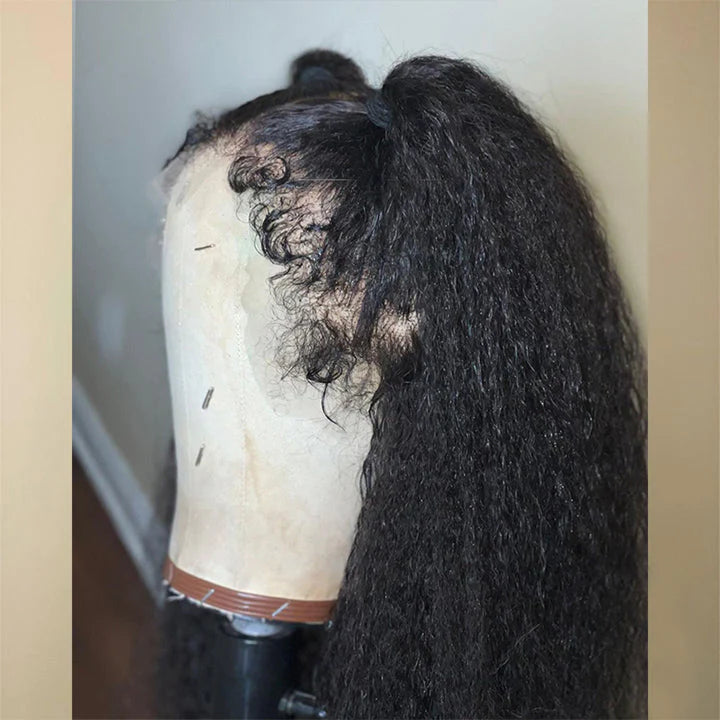 Buy 1 Get 1 60% OFF,Code:OFF60 | 4c Hairline Kinky Edge Yaki Straight Wig Kinky Straight Lace Front Wig Virgin Human Hair
