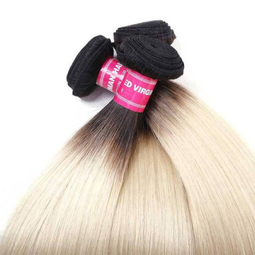 Klaiyi 1 Bundles T1B/613 Straight Hair Bundles, Ombre Hair, 2 Tone Color Human Hair Weave