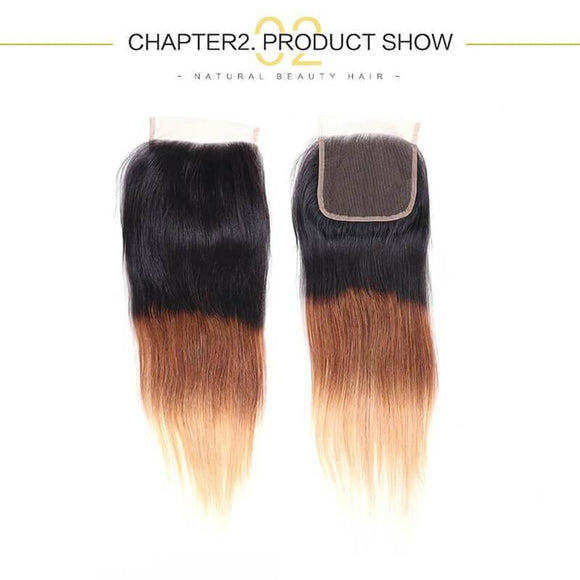 Ombre T1B/4/27 Human Hair Lace Closure 4*4 Straight Hair Closure-Klaiyi Hair
