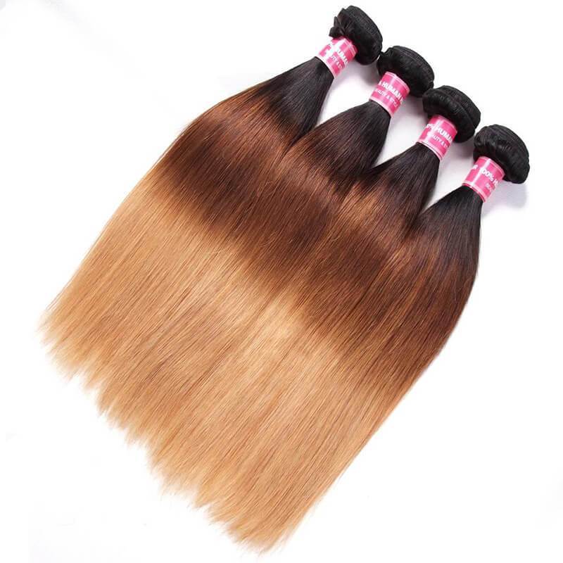 Klaiyi 3 Tone Ombre Straight Human Hair 3 Bundles Weave 1b/4/27 Color