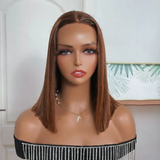 All Length $69 Deals| Klaiyi Brown Golden With Piano Highlights Blunt Cut Bob 13x5 T Part Lace Wig Flash Sale