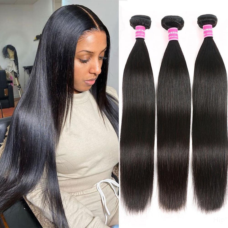 Klaiyi 3 Bundles Straight Human Hair Bundles 100% Virgin Human Hair Weaves