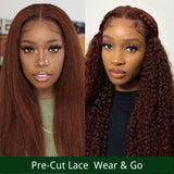 $100 OFF Full $101| Pre Cut Wear & Go  Kinky Straight Or Jerry Curly Reddish Brown Lace Closure Wig with Breathable Cap