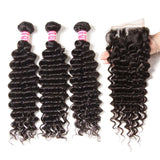 Indian Deep Wave 3 Bundles with 4*4 Lace Closure Deals-Klaiyi Hair