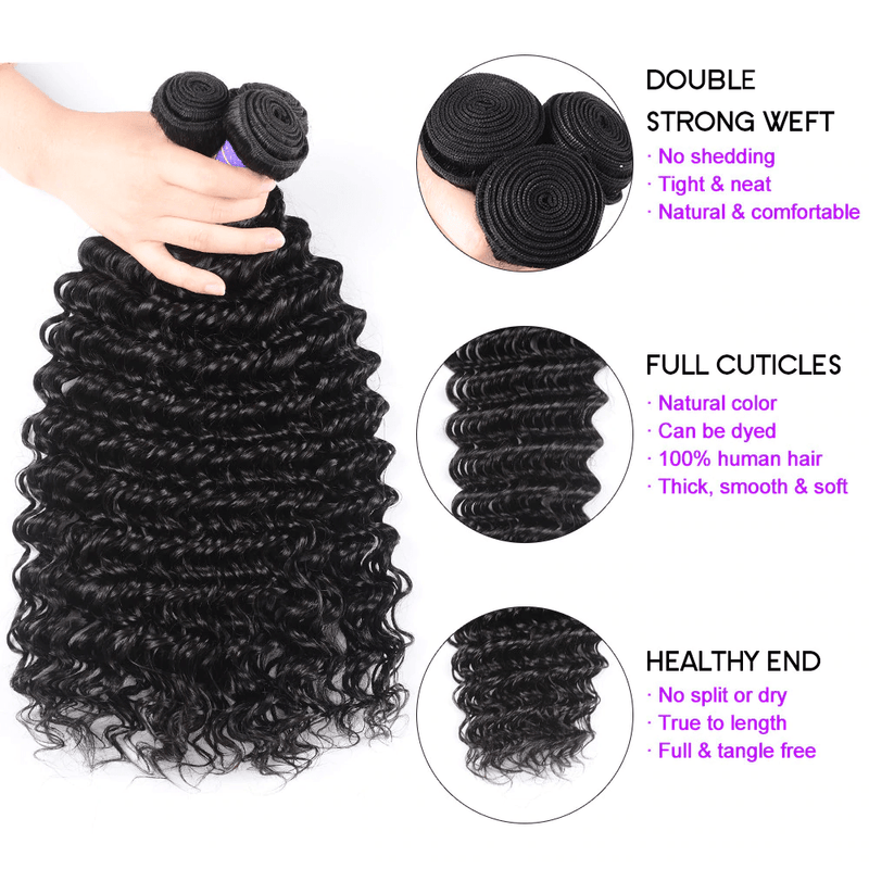 Klaiyi Remy Hair Brazilian Deep Wave Hair Bundles 3pcs/lot, Human Virgin Hair Weaves Youth Series