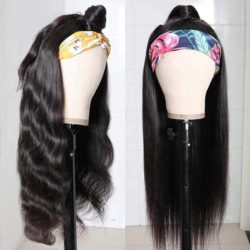 Flash Sale For No Glue & No Sew In Headband Wig 150% Density Straight/ Body Wave Scarf Wigs