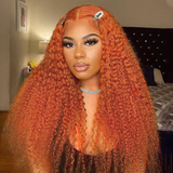 Klaiyi Orange Ginger Color Jerry Curl Lace Part Wig Human Hair Flash Sale