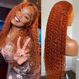 1-3 B-Days Delivery | Klaiyi Orange Ginger Colored Wigs Jerry Curly Or Body Wave 180% Density Lace Part Wig Flash Sale