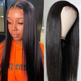 Klaiyi Fake Scalp Wig Straight Human Hair Lace Part Wig Preplucked Natural Hairline 150% Density