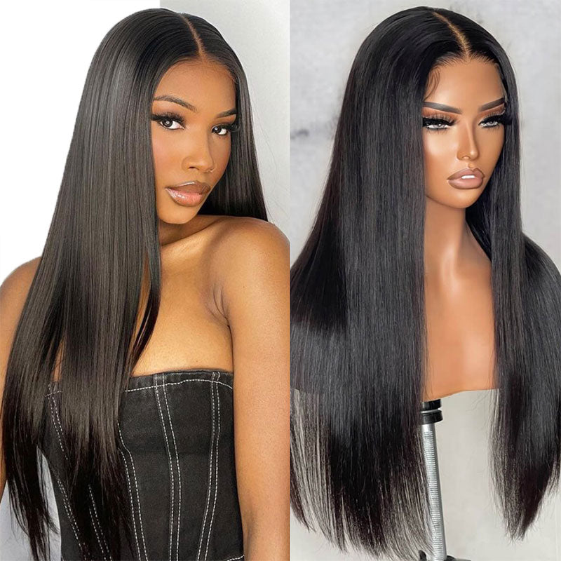 Klaiyi 5x5 HD Invisible Lace Closure Glueless Wigs Long Straight Human Hair Wigs 180% Density