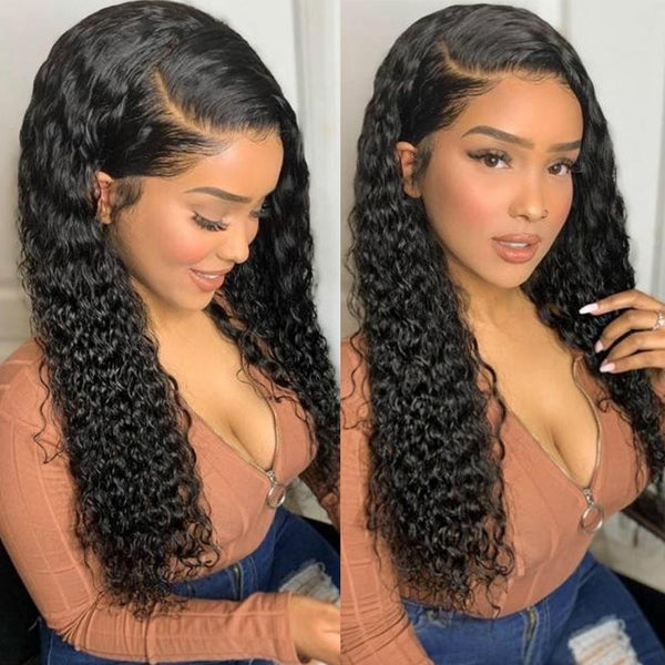Klaiyi 9A Fake Scalp Curly Wigs , 13x4 Invisible Glueless Permade Curly Lace Front Wig 150% Density
