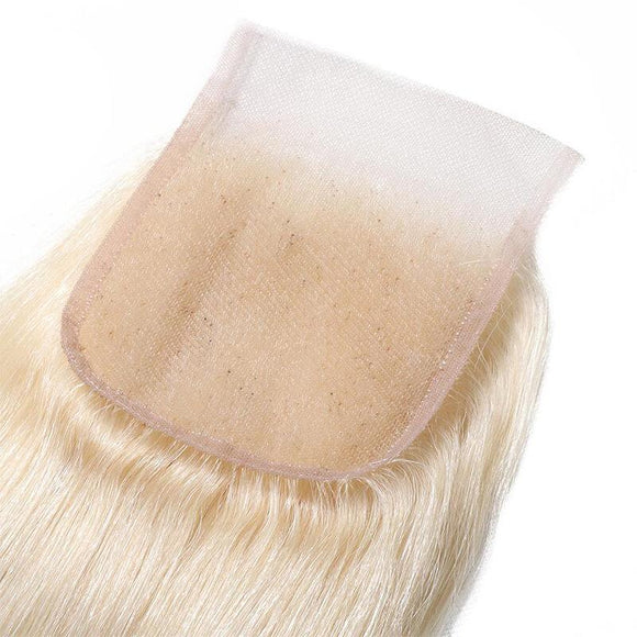 Lot de 3 paquets de cheveux blonds raides Klaiyi 613 avec fermeture en dentelle 4*4, 100 % cheveux humains, en promotion