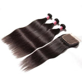 Klaiyi Peruvian Straight Hair 3 Bundles with 4*4 Lace Closure