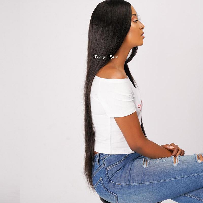 Klaiyi Brazilian Straight Hair 3 Bundles with 4*4 Lace Closure