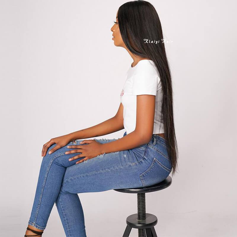 Klaiyi Hair 4 Bundles Brazilian Straight Hair with 4*4 Lace Closure