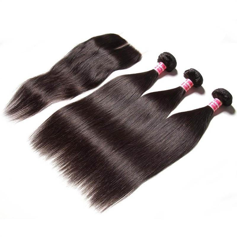 Klaiyi Indian Straight Hair 3 Pcs with 4*4 Lace Closure Deals