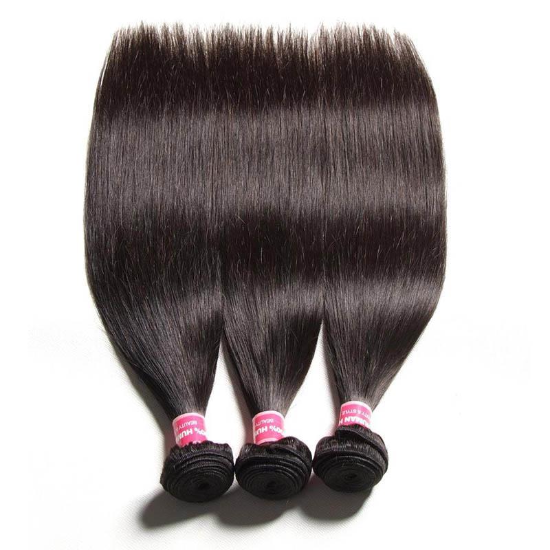 Klaiyi Peruvian Straight Hair 3 Bundles with 4*4 Lace Closure