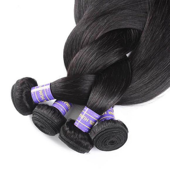 Klaiyi Remy Hair Cheveux Brésiliens Lisses, 3 paquets/ensemble, Tissages en Cheveux Humains, Gamme Jeunesse