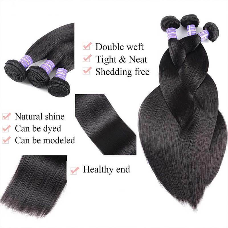 Klaiyi Remy Hair Brazilian Straight 3 Bundles/Pack Human Hair Weaves Youth Series