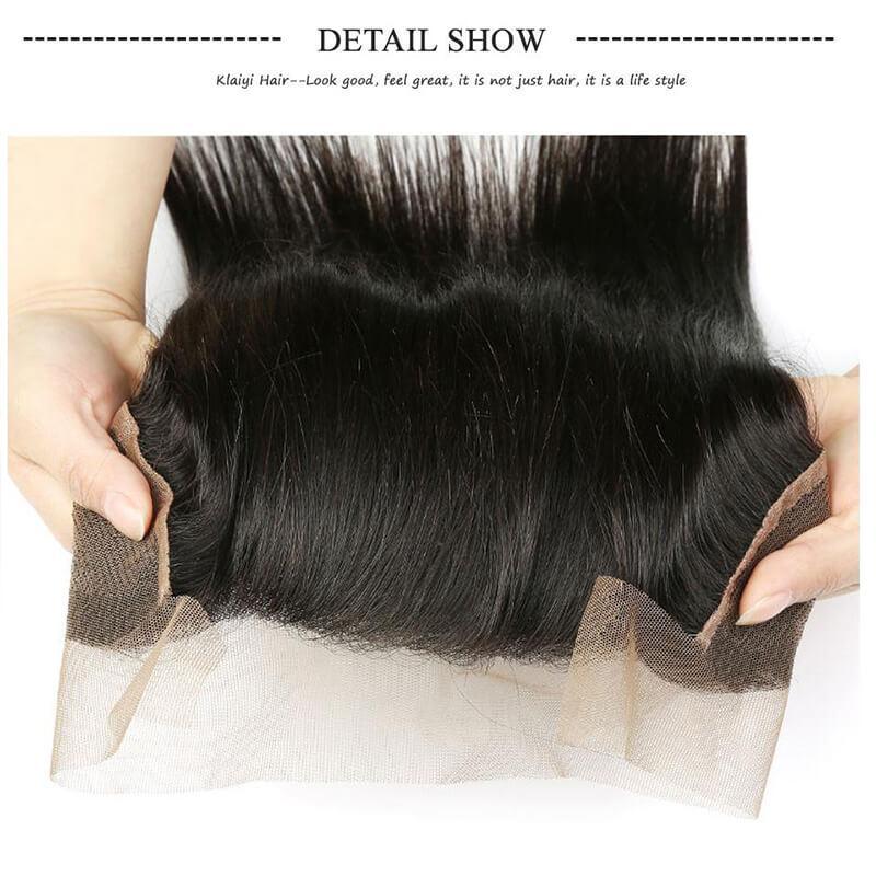 Peruvian Straight Hair 4 Bundles with Lace Frontal Closure Deals- Klaiyi Hair