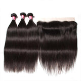 Klaiyi Malaysian Straight Hair Weave 3 Bundles with Ear to Ear Lace Frontal Closure