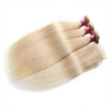 Klaiyi 613 Blonde Straight Hair 3 Bundles with 4*4 Lace Closure on Deals, 100% Human Hair Bundles