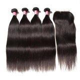 Klaiyi Hair 4 Bundles Brazilian Straight Hair with 4*4 Lace Closure