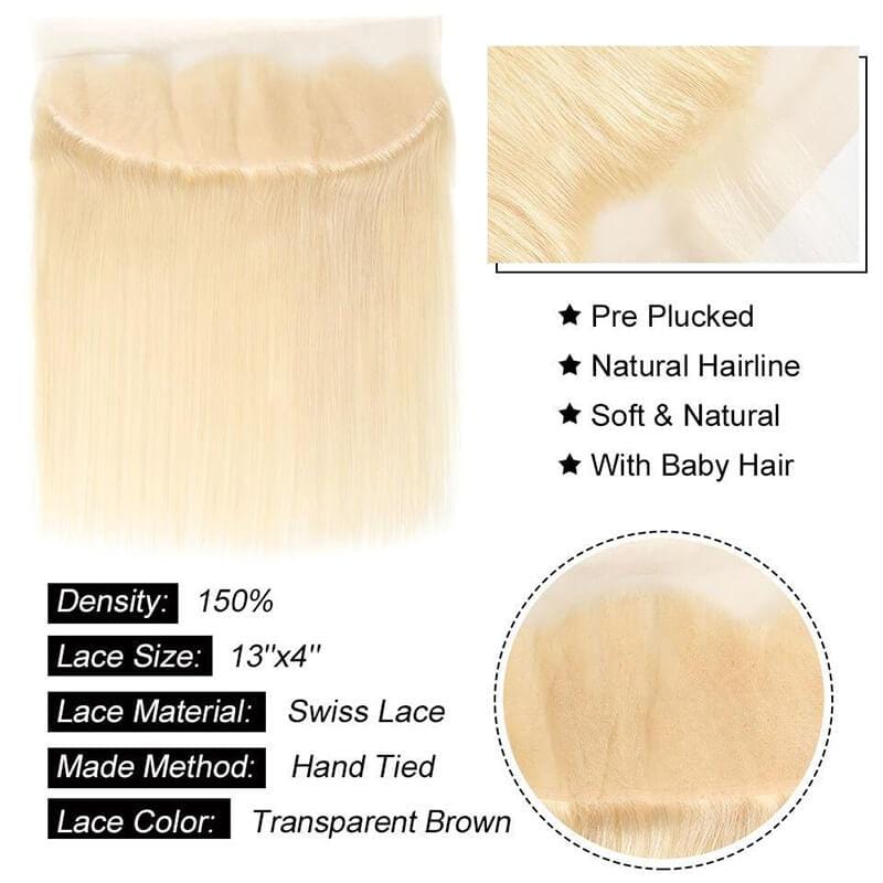 Klaiyi 613 Blonde Straight  Human Hair 3 Bundles with 13*4 Lace Frontal Closure