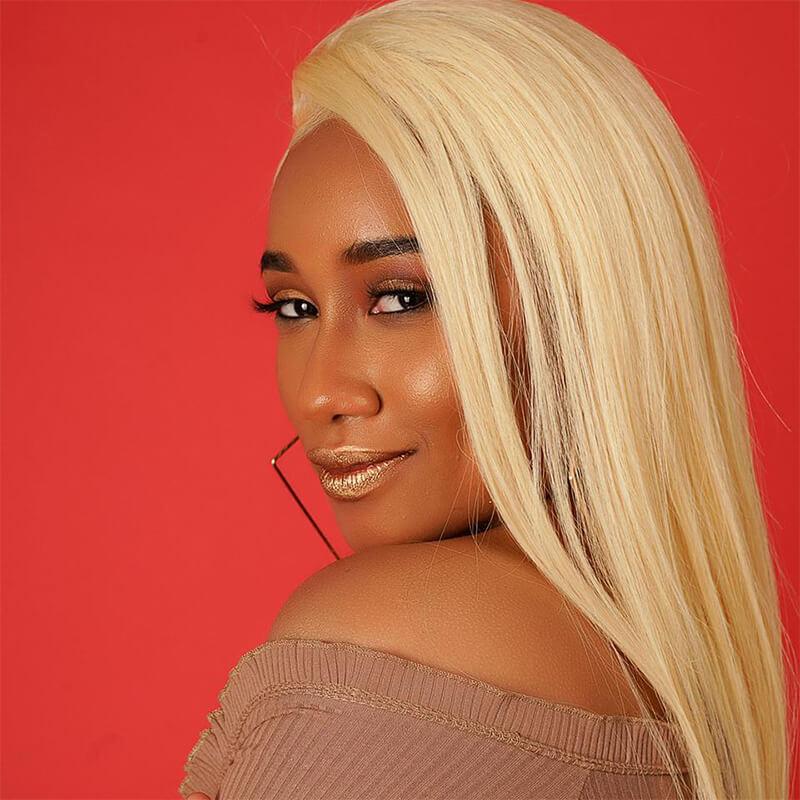 Klaiyi 613 Blonde Straight Hair 3 Bundles with 4*4 Lace Closure on Deals, 100% Human Hair Bundles