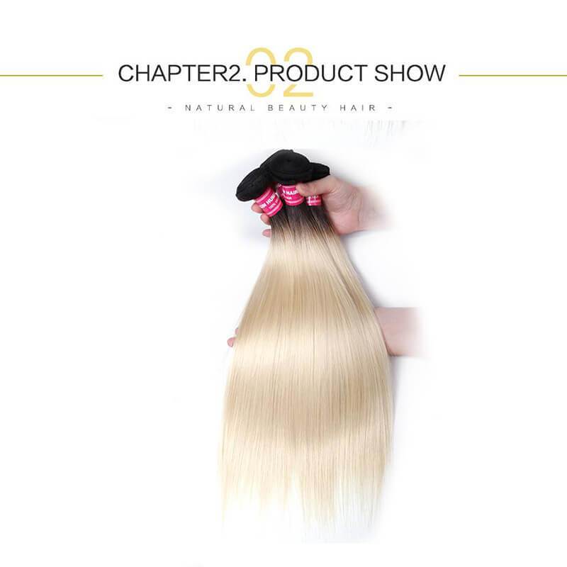 Klaiyi 4 Bundles Straight Ombre Hair Weave 1b/613, 2 Tone Color Ombre Human Hair Extensions