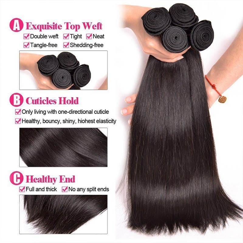 Klaiyi 3 Bundles Straight Human Hair Bundles 100% Virgin Human Hair Weaves