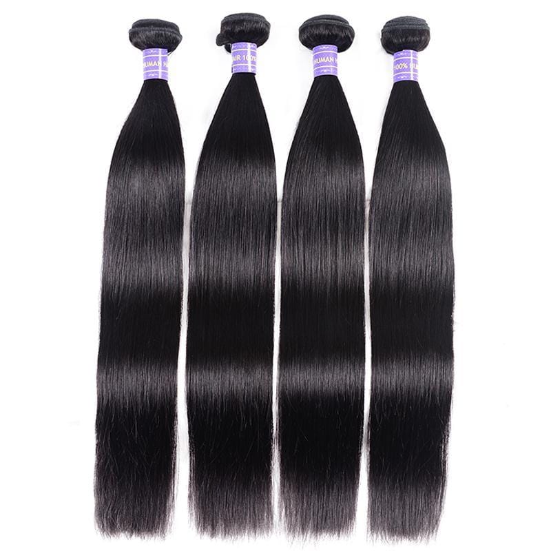 Klaiyi Remy Hair Brazilian Straight Hair 4 Bundles with 4*4 Lace Closure Youth Series