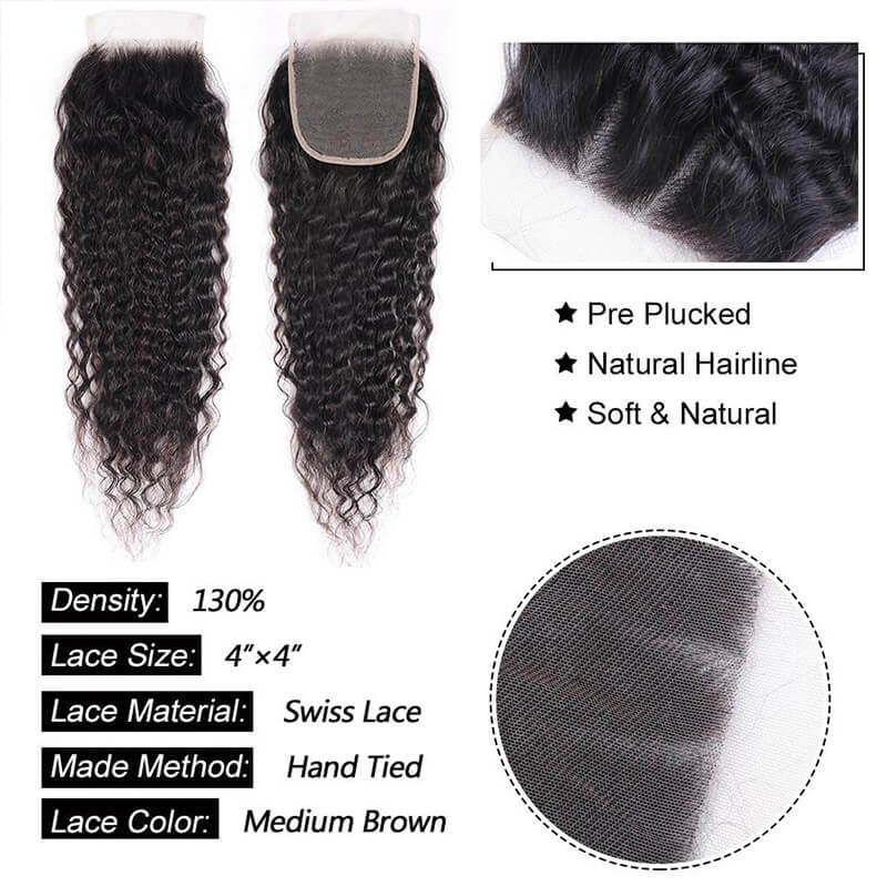 Klaiyi Hair 8A Brazilian Super Wave Lace Closure Free Part 4*4 Front Closure Pre Plucked