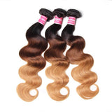 Klaiyi Ombre Hair T1b/4/27 Body Wave Human Hair 3 Bundles with 4×4 Lace Closure